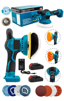 Moonshop PM006 Çift Akülü Orbital 58V Lityum 2X Batarya 6 Devir Ayarlı Detay Pasta Cila Zımpara Polisaj Makinesi