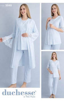 Duchesse 3040 3'lü Hamile Lohusa Pijama Sabahlık Takım Mavi Duchesse 3040 3'lü Hamile Lohusa Pijama Sabahlık Takım Mavi