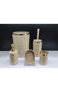 Akrilik Yuvarlak Banyo Seti Krem Mermer Gold Kromaj 5'Li Krem Akrilik Yuvarlak Banyo Seti Krem Mermer Gold Kromaj 5'Li Krem