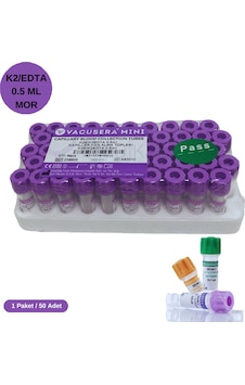 Vacusera Pediatrik Mor Kapak K2 Edtalı Kan Alma Tüpü 0.5 ML 50'li Vacusera Pediatrik Mor Kapak K2 Edtalı Kan Alma Tüpü 0.5 ML 50'li
