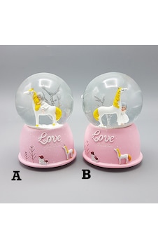 Mini Pembe Kar Küresi - Sevimli Unicorn Ve Kız Tasarımlı - Işıklı