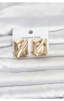 316l Çelik Gold Renk Plaka Model Kadın Küpe