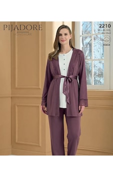 Feyza Pijadore Kadın Sabahlıklı Hamile Lohusa Güpürlü Pijama Takımı 2210 Mor Feyza Pijadore Kadın Sabahlıklı Hamile Lohusa Güpürlü Pijama Takımı 2210 Mor