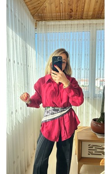 Elif Tarakçı Butik Bordo Pamuklu Gömlek Bordo