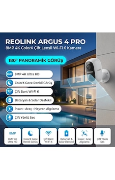 Reolink Argus 4 Pro 8mp 4k Colorx 180 Derece Çift Lens Bataryalı Kamera Reolink Argus 4 Pro 8mp 4k Colorx 180 Derece Çift Lens Bataryalı Kamera
