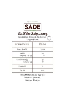 Sade Organik Acı Biber Salçası 610 G. Sade Organik Acı Biber Salçası 610 G.