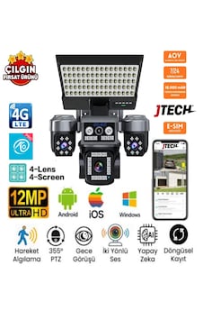 O-kam Ok-334 Premium 4g 12mp 4g Sim Kartlı Solar Panelli Projektör Lambalı 4lens 1ptz Akıllı Kamera O-kam Ok-334 Premium 4g 12mp 4g Sim Kartlı Solar Panelli Projektör Lambalı 4lens 1ptz Akıllı Kamera