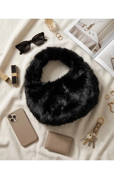 Zennamoda Siyah Peluş Kadın El Çantası Yumuşak Tüylü Astarlı Mini Omuz Çantası Çok Renkli Zennamoda Siyah Peluş Kadın El Çantası Yumuşak Tüylü Astarlı Mini Omuz Çantası Çok Renkli