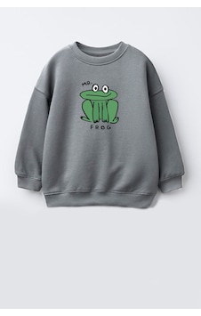Monila Unisex Çocuk Kurbağa Baskılı 3 İplik Kumaş Pamuklu Sweatshirt Antrasit Monila Unisex Çocuk Kurbağa Baskılı 3 İplik Kumaş Pamuklu Sweatshirt Antrasit