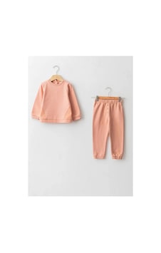 LC Waikiki Lcw Baby Mercan Bisiklet Yaka Uzun Kollu Pamuklu Kız Bebek Sweatshirt Ve Pantolon 2'li Takım Çok Renkli