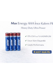 Max Energy Aaa İnce Kalem Pil 1.5v R03 Heavy Duty Ultra Power 4 Lü 1 Paket