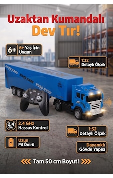 Uzaktan Kumandalı Dev Tır 50 Cm Büyük Boy Oyuncak Kamyon 1:32 Ölçek Lacivert