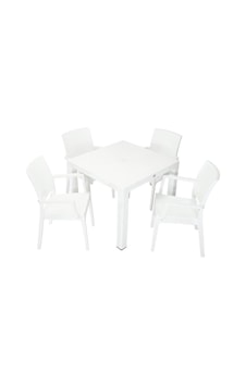 Depootoptan Mandella Elit Rattan 90 x 90 CM Elit Koltuk Masa Takımı Beyaz