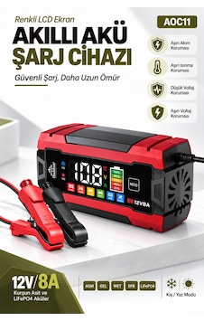 Auhma Aoc11 12v 8a Akıllı Akü Şarj Ve Onarım Cihazı Renkli Lcd Ekran, Pulse Repair, Lifepo4 / Agm Auhma Aoc11 12v 8a Akıllı Akü Şarj Ve Onarım Cihazı Renkli Lcd Ekran, Pulse Repair, Lifepo4 / Agm