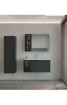 Orka Pure 80 Cm Mat Antrasit Banyo Dolabı Takımı Ve Boy Dolabı