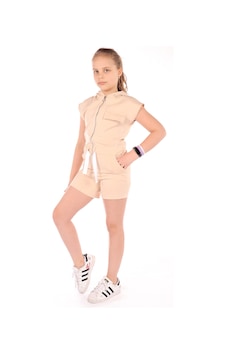 Toontoy Kids Toontoy Kız Çocuk Kapüşonlu Fermuarlı Cepli Kısa Kol Kısa Tulum - Bağcık Detaylı Bej Toontoy Kids Toontoy Kız Çocuk Kapüşonlu Fermuarlı Cepli Kısa Kol Kısa Tulum - Bağcık Detaylı Bej