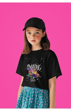 Sevbano Among Us Baskılı Unisex Oyun Çocuk Tişört 1-12 Yaş Siyah