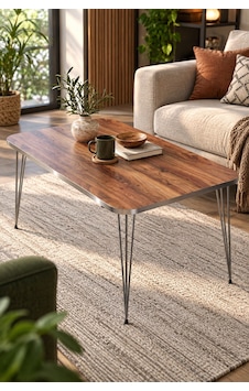 Sulorahome Gümüş Ceviz Desenli Orta Sehpa - Metal Ayaklı Sulorahome Gümüş Ceviz Desenli Orta Sehpa - Metal Ayaklı