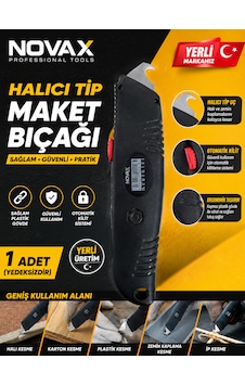 Novax Halıcı Tip Maket Bıçağı Plastik Gövde Otomatik Kilit Sağlam Yerli Markamız 1 Adet Yedeksizdir