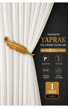 Dekoratif Yaprak Tül Perde Tutacağı Kornişe Takılan Hayalet Kol Bağı Delme Vida Yok 1 Adet Gold Dekoratif Yaprak Tül Perde Tutacağı Kornişe Takılan Hayalet Kol Bağı Delme Vida Yok 1 Adet Gold