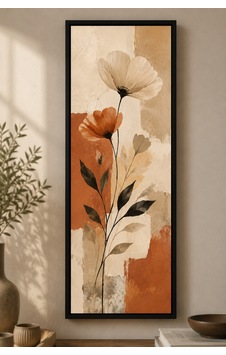 Minimalist Botanik Çiçek Tablosu 25x60 Cm Siyah Çerçeveli Modern Duvar Dekoru Bej & Terracotta Minimalist Botanik Çiçek Tablosu 25x60 Cm Siyah Çerçeveli Modern Duvar Dekoru Bej & Terracotta