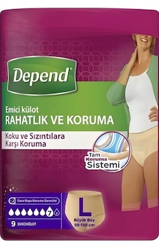 Depend Emici Külot Kadın Hasta Bezi Büyük Boy L 9'Lu Depend Emici Külot Kadın Hasta Bezi Büyük Boy L 9'Lu