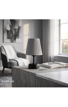 Gri Keten Kumaş Pilli Masa & Gece Lambası Çok Renkli Gri Keten Kumaş Pilli Masa & Gece Lambası Çok Renkli