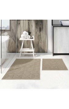 Larissmoon Loomx Banyo Paspası 2 Li Set Yıkanabilir Dokuma Yüzey Kaymaz Taban Banyo Halısı Paspas Bej