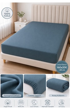 Barley Ogi Pamuklu Lastikli Çarşaf Çift Kişilik 160x200 + 20 Cm Petrol Mavisi Barley Ogi Pamuklu Lastikli Çarşaf Çift Kişilik 160x200 + 20 Cm Petrol Mavisi