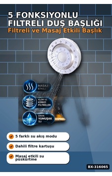 5 Fonksiyonlu Filtreli Duş Başlığı, Kireç Ve Klor Arıtmalı El Duşu Beyaz Bx-316065 Diğer 5 Fonksiyonlu Filtreli Duş Başlığı, Kireç Ve Klor Arıtmalı El Duşu Beyaz Bx-316065 Diğer