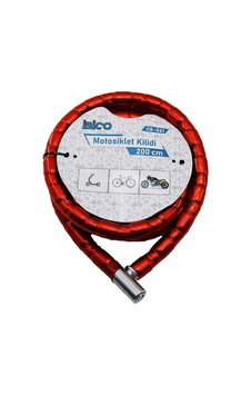 Tüp Anahtarlı Metal Kafa Çelik Motor - Bisiklet Kilit Silindirik Spiral Kilit Kırmızı Kılıf22mm X 200cm 5705