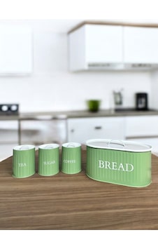 4 Lü Ekmeklik Set Metal Kapak Çay Kahve Şeker Tezgah Üstü Dolap İçi Set Saklama Kabı Yeşil 4 Lü Ekmeklik Set Metal Kapak Çay Kahve Şeker Tezgah Üstü Dolap İçi Set Saklama Kabı Yeşil