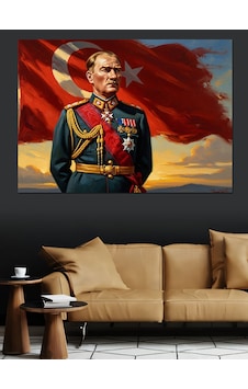 Türk Bayrağı Önünde Atatürk Portresi 3 Dekoratif Kanvas - Mdf Ahşap Tablo Türk Bayrağı Önünde Atatürk Portresi 3 Dekoratif Kanvas - Mdf Ahşap Tablo