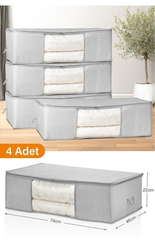 Serstil 4 Adet - Pencereli Mega Boy Baza Altı Gri Benekli Hurç 74 X 46 X 22 Cm