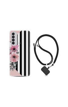 Oppo Reno 4 Pro Kılıf Boyun Askılı Flowers 4 1390 Siyah Oppo Reno 4 Pro Kılıf Boyun Askılı Flowers 4 1390 Siyah