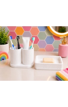 3d Baskı Diş Fırçalık Ve Sabunluk Seti - Lavabo Üstü Banyo Organizeri-beyaz Çok Renkli 3d Baskı Diş Fırçalık Ve Sabunluk Seti - Lavabo Üstü Banyo Organizeri-beyaz Çok Renkli