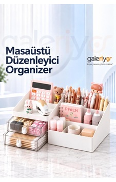Galeriyo Masaüstü Organizer Çekmeceli Kalemlik Ve Çok Bölmeli Düzenleyici Beyaz Beyaz
