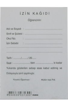Öğrenci Izin Kağıdı 8 X12 Cm