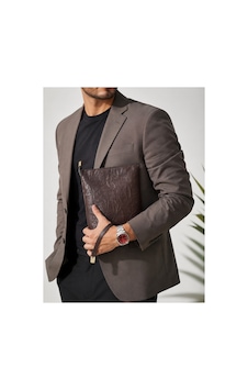 Plush Studıo Istanbul Noır Case Hakiki Deri Clutch El Çantası Şık, Minimal & Zamansız Tasarım Kahverengi Kahverengi