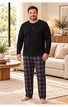 Seboteks İnterlok Kumaş Yakası Düğmeli Uzun Kollu Büyük Beden Erkek Pijama Takımı 8589 Siyah Seboteks İnterlok Kumaş Yakası Düğmeli Uzun Kollu Büyük Beden Erkek Pijama Takımı 8589 Siyah