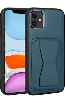 Kilifone - Apple Uyumlu iPhone 12 - Kılıf Kart Bölmeli El Tutacaklı Stand Olan Pu Deri Memo Kapak - Lacivert
