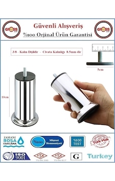 Koltuk, Yatak, Mobilya, Baza Ayağı 10cm - 3/8 Kalın Diş - 2 Adet Krom