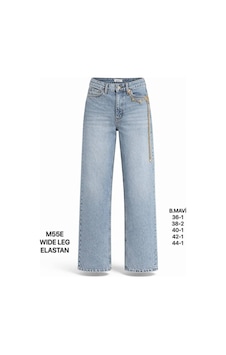 Miss Poem Kadın Buz Mavi Zincir Aksesuar Detaylı Wide Leg Jean Pantolon Miss Poem Kadın Buz Mavi Zincir Aksesuar Detaylı Wide Leg Jean Pantolon