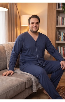 Seboteks İnterlok Kumaş Önden Düğmeli Uzun Kollu Büyük Beden Erkek Pijama Takımı 8586 Lacivert Seboteks İnterlok Kumaş Önden Düğmeli Uzun Kollu Büyük Beden Erkek Pijama Takımı 8586 Lacivert
