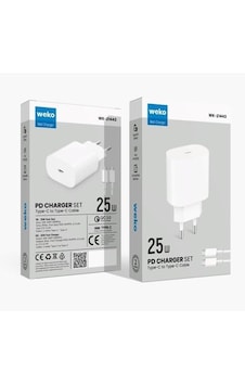 Weko Wk-27878 Note10 Beyaz 25 Watt Şarj Başlık Adaptörü + Type-c To Type-c Kablo