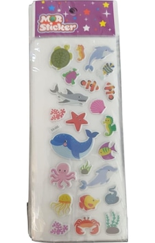Mor Sticker Silikon Kabartma Deniz Canlıları 20'li Paket Çok Renkli