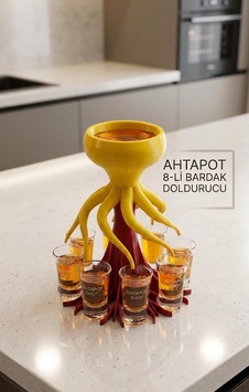 Taraftar Renkli Ahtapot Tasarımlı 8'li Pratik Bardak Ve Shot Dağıtıcı Sarı-kırmızı Taraftar Renkli Ahtapot Tasarımlı 8'li Pratik Bardak Ve Shot Dağıtıcı Sarı-kırmızı