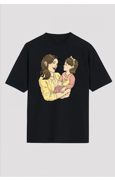 Efnaz Style Anneler Günü Hediye Anne Kız Temalı Baskılı Oversize Bisiklet Yaka T-shirt - Siyah Efnaz Style Anneler Günü Hediye Anne Kız Temalı Baskılı Oversize Bisiklet Yaka T-shirt - Siyah