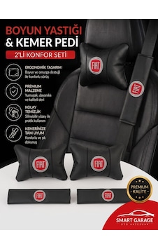 Fiat Deri Yastık Ve Kemer Pedi Oto Boyun Yastığı Güvenli Sürüş Deri Konfor Siyah Fiat Deri Yastık Ve Kemer Pedi Oto Boyun Yastığı Güvenli Sürüş Deri Konfor Siyah