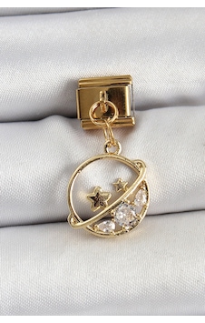 316l Çelik Sallantılı Zirkon Taşlı Satürn Model Gold Renk Nomination Charm Altın 316l Çelik Sallantılı Zirkon Taşlı Satürn Model Gold Renk Nomination Charm Altın